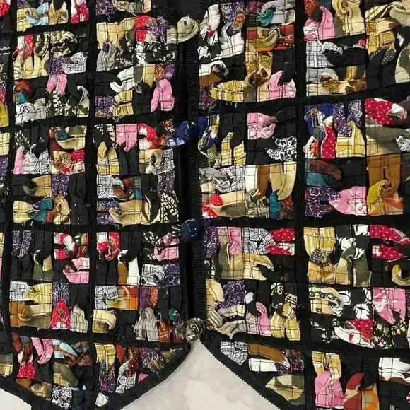 Vintage Soul Mates Patchwork Corduroy Vest Women's 2X Braided Fabric Tie Back - Picture 5 of 8